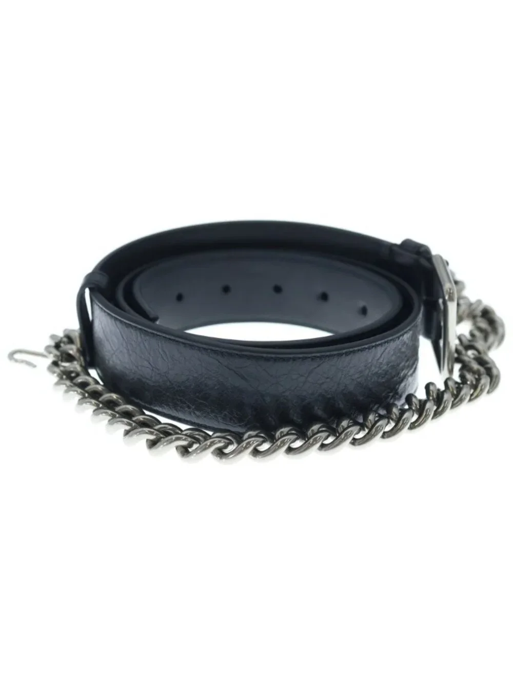 Balenciaga Monaco Chain Belt with Leather Black Silver
